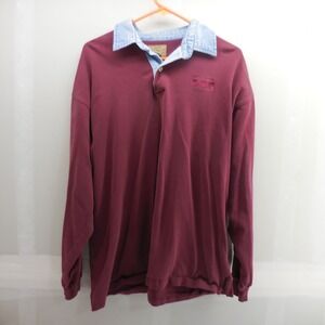 Vintage Cisco Systems Long Sleeve Polo Shirt Burgundy Denim Collar Mens Large